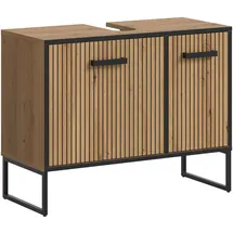 xonox.home Waschbeckenunterschrank Bagno 80x63x36 cm in Artisan Oak Nachbildung – Unterschrank mit 2 Türen, 4 Fächern & Siphonausschnitt – Viel Platz unter dem Becken, robust & modern gestaltet