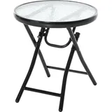 Outsunny Runder Beistelltisch Klapptisch Gartentisch mit Glasplatte Ø45cm aus Metall Schwarz für Balkon & Terrasse   Aosom.de