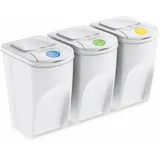 Spetebo XL Sortibox Mülleimer mit Deckel 3er Set - 35 L / weiß - Müll Trennsystem Abfall Trenner stapelbar