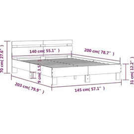 vidaXL Bettgestell mit Kopfteil LED-Beleuchtung Weiß 140x200 cm