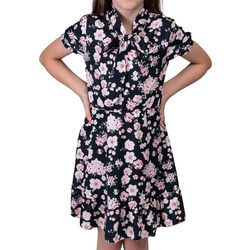 KMISSO Sommerkleid Mädchen Kleid kurze Ärmel Voant Stehkragen 30381 (1-tlg) bequem zu tragen schwarz 140