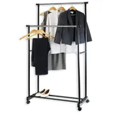 Homewell Wäscheständer und Kleiderständer T-Shaped, Garderobenständer Höhenverstellbar, Ausziehbare Kleiderstange auf Rollen, Standtrockner Wäscheturm für Innen und Außen(T-Shaped, Schwarz 02)