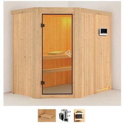 Karibu Sauna Swantje, BxTxH: 151 x 196 x 198 cm, 68 mm, (Set) 3,6-kW-Plug & Play Ofen mit externer Steuerung beige
