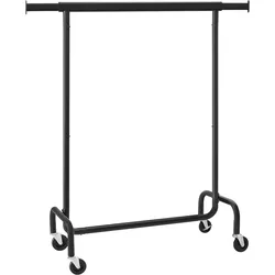 Kleiderständer auf Rollen 160 x (110-150) x 45cm, Garderobenständer, ausziehbare Kleiderstange, bis 130 kg belastbar, mattschwarz