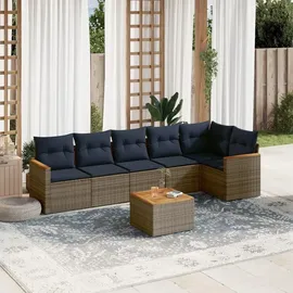 vidaXL Gartensofa-Set mit Kissen, grau, Polyrattan
