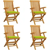 vidaXL Gartenstühle mit Hellgrünen Kissen 4 Stk. Massivholz Teak
