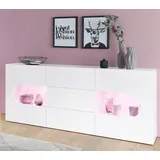 INOSIGN Sideboard »Real,Vitrine,Kommode,Schrank, komplett hochglanz lackiert«, mit 2 Glastüren und 3 Schubladen ohne Griff, Breite 180, weiß