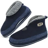 KuaiLu Hausschuhe Boots Herren Winter Filz Hausstiefel Warme Plüsch Flauschige Fell Hüttenschuhe Kuschelige Geschlossen Slippers Stiefel Männer Lustige Hüttenstiefel Rutschfest Feste Sohle Blau 48 - 48 EU