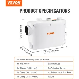 Vevor Hebeanlage 500W Fäkalienhebeanlage 8m Förderhöhe Abwasserpumpe 6600L/h Haushaltspumpe 2900U/min Schmutzwasserpumpe Eingebautes Rückschlagventil Wartungfrei WC Dusche Waschbecken