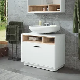 Vicco Waschbeckenunterschrank Beatrice, Weiß/sonoma, 80 x 64 cm mit Schublade