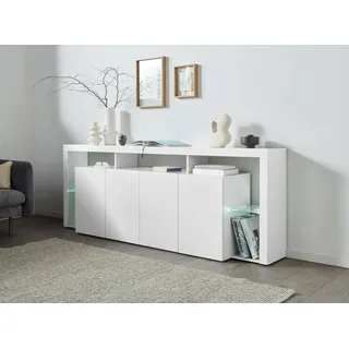Dmora - Kommode Wilmer, 4-türiges Wohnzimmer-Buffet, Wohnzimmer-Kommode, modernes Kommode, 100% Made in Italy, 220 x 40 x 80 cm, glänzendes Weiß
