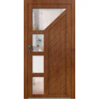 Holz Nebeneingangstür nach Maß "RUTH" Teakoptik-Lasur beidseitig außen öffnend DIN rechts