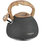 Poliviar Moderne Wasserkessel Induktion Pfeifkessel aus Edelstahl, Teekessel für alle Kochplatten, Flötenkessel mit Holzgriff, Wasserkocher für Tee Kaffee, ca 2.7L, Stein (JX2018-GR20-DE)