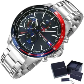 Tommy Hilfiger Bank 1791718 Herrenuhr - Silber/Blau