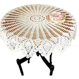 NC AMIPOS Runde Baumwollspitzentischdecken, handgehäkelte Tischdecke für Tischdekoration, Zuhause, Hochzeit, Party, Dekoration, Weiß, 80 cm