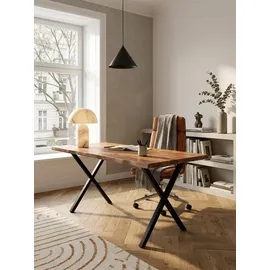 KADIMA DESIGN Computertisch Akazie Standard 140x80 Massivholz Goldbraun-Schwarz Baumkante X-Beine Home Office Kreta Kollektion Kadima Design
