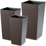 KADAX Rattan Blumentopf Set, mit Einlage, 19+25+30 cm, Mokks