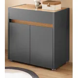 furn.design Waschbeckenunterschrank Center (Badschrank in grau mit Wotan Eiche, 60 x 62 cm) Melaminbeschichtung, mit Griffmulden grau