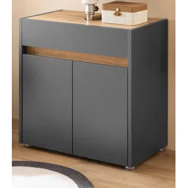furn.design Waschbeckenunterschrank Center (Badschrank in grau mit Wotan Eiche, 60 x 62 cm) Melaminbeschichtung, mit Griffmulden grau