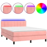 vidaXL Boxspringbett mit Matratze & LED Rosa 140x200 cm Samt