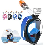 Tyuodna Schnorchelmaske Erwachsene und Kinder,Tauchmaske Vollgesichtsmaske CO2 Sicher,180-Grad-Sicht Tauchermaske Vollmaske,Antibeschlag Snorkeling Mask mit Kameraposition (Schwarz Blau, S/M)