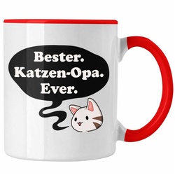 Trendation Tasse Trendation – Lustige Tasse Opa Geschenke Großvater Vatertag Geburtstag Kaffeetasse mit Spruch für Opa Katzen Katzenbesitzer rot