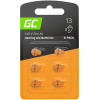 Green Cell Blister - 6 Stück Hörgerätebatterien batterien Typ/Größe Orange 13 P13 PR48 ZL2 Zinc Zinc-Air Akustische Zink-Luft-Hörgerätebatterien für Hörgeräte und Otoplastiken