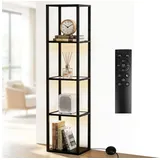 XIIW Standregal LED Dimmbar Bücherregal Glas Ablagen Sammlervitrine Stehend Eckregal, 5 Ebenen 168x78x30cm Einstellbarer LED-Beleuchtung, Holz Standleuchte für Büro Wohnzimmer Schlafzimmer