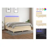 vidaXL Boxspringbett mit Matratze & LED Creme 160x200 cm Stoff