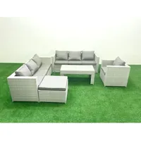 Polyrattan Gartenmöbel-set Im Freien Mit Rechteckiger Couchtisch Sessel 2 Großer Hockern Hellgrau Gemischt - Fimous