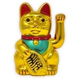 Starlet24® Winkende Glückskatze Winkekatze Lucky Cat Maneki-Neko Winkende Japanische Maneki-Neko batteriebetrieben (Gold Glänzend, 30cm)