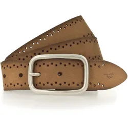 Ledergürtel MUSTANG, Damen, Gr. 80, braun (hellbraun), Rindsleder, klassisch,feminin,modisch, Gürtel, Robustes, genarbtes Rindsleder mit Lochstanzung, 3,5 cm