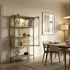 [en.casa] Vitrinenschrank Klippestad 160 x 80 x 35 cm Kamelfarben