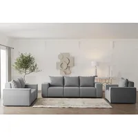 Sofaset Designersofa ESTELLE 3-2-1 mit Schlaffunktion Stoff Opera Velvet Grau