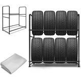 UISEBRT Reifenregal 8 Reifen Felgenregal Reifenständer Stahlkonstruktion Werkstattregal Garagenregal Lagerregal 2 Ebenen Belastbar 180KG, 107×46×117cm