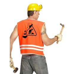 Widdmann Kostüm Bauarbeiter Weste, Orange Sicherheitsweste mit Aufdruck für Erwachsene orange M-L