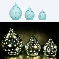 3 Deko Glastropfen mit LED Lichterkette, Sternen und Timerfunktion - Stimmungslicht (Hellblau)