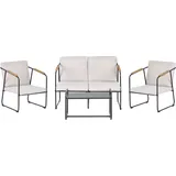 Beliani Gartensofa Set Aluminium Lounge Set 4 Sitzer mit Tisch Hellbeige Industriell Garten Terrasse Balkon - Beige/Hellbraun/Schwarz