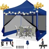 COBIZI Pavillon 3x3 Faltpavillon 3x3 Wasserdicht Stabil, Pop up Pavillon Faltbar, Partyzelt Gartenpavillon, Pavillion Klappbar 3x3 UV-Schutz mit 4 Seitenwänden aus Mesh, Dunkelblau