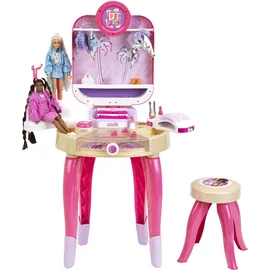 Theo Klein Barbie - Schönheitsstudio Happy Vibes | Beautystudio mit drehbarem Spiegel und Licht | Schminktisch mit Zubehör | Spielzeug für Kinder ab 3 Jahren