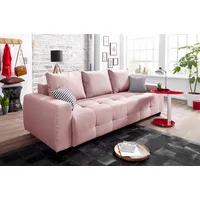 Schlafsofa COLLECTION AB "Bella" Sofas Gr. B/H/T: 241cm x 90cm x 94cm, Struktur, mit Bettfunktion-mit Bettkasten, rosa (rose) mit Bettfunktion und Bettkasten, inkl. loser Rücken- Zierkissen