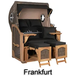 Mr. Deko Strandkorb - bene living - Ammersee Teak Bullauge - PE grau - Skyline Frankfurt - Liftersystem