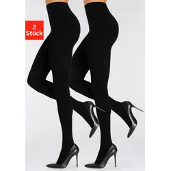 Strickstrumpfhose LASCANA, Damen, Gr. 32/34, schwarz (2x schwarz), Obermaterial: 70% Baumwolle, 28% Polyamid, 2% Elasthan, uni, elastisch, Strumpfhosen, aus trageangenehmer Baumwollmischung