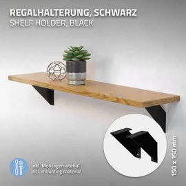ML-Design Regalhalterung 2er Set 15 cm Schwarz, Metall, dreieckige Regalwinkel, schwebende Wandhalterung 90°, Wandkonsole Wandregal Regalstütze