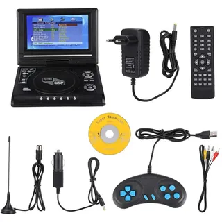 7,8-Zoll-tragbarer DVD-Player-Drehbildschirm mit TV-Funktion + Autoladegerät + Gamepad, integriertem Akku, Unterstützung für FM-Radio, Unterstützung für SD-Karte und USB-Anschluss(EU)