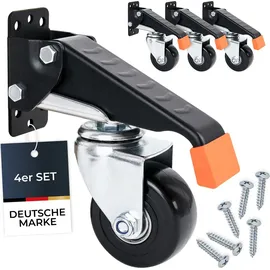 HMF 6750 Schwerlastrollen absenkbar für Werkbank, 4 Stück, 65 mm, bis 300 kg, Schwarz