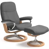 Stressless Stressless® Relaxsessel »Garda«, (Set, Relaxsessel mit Hocker), mit Hocker, mit Signature Base, Größe L, Gestell Eichefarben
