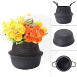 Woven Aufbewahrungskorb mit Griff Blumen Vase zum Aufhängen Korb Tasche Weidenkorb Schwarz 32x28cm