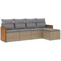 5-teilige Garten-Sofagarnitur, modular, aus beigem PE-Rattan und pulverbeschichtetem Stahl, mit hellgrauen Kissen, UV-beständig - Beige