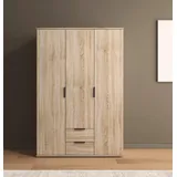 Rauch Möbel ESSEA Drehtürenschrank Kleiderschrank, Garderobe Schrank mit Stauraum, 3-türig, 2 Schubkästen, Farbe Eiche Sonoma, 127x188x52cm